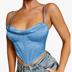 Light Blue Satin Corset Crop Top
